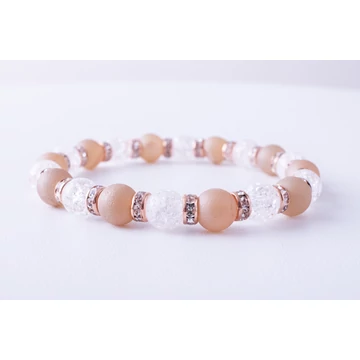 Matt geódás achát-roppantott hegyikristály ásvány karkötő rosegold cirkóniás tárcsával díszítve