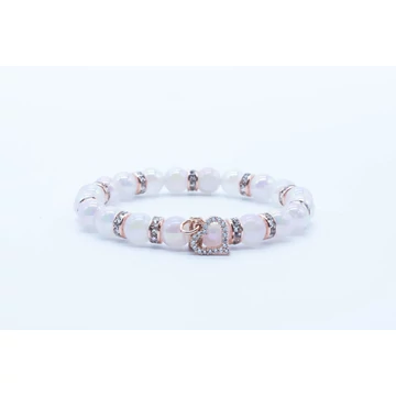 Rózsa aura kvarc ásvány karkötő rosegold szívecskével tárcsával díszítve