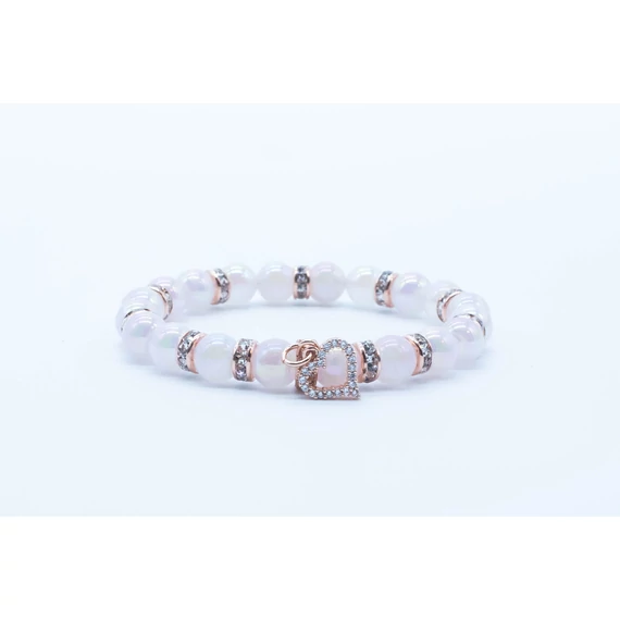 Rózsa aura kvarc ásvány karkötő rosegold szívecskével tárcsával díszítve